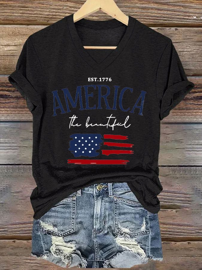 Womens Retro Independence Day 1776  Print T-Shirt
