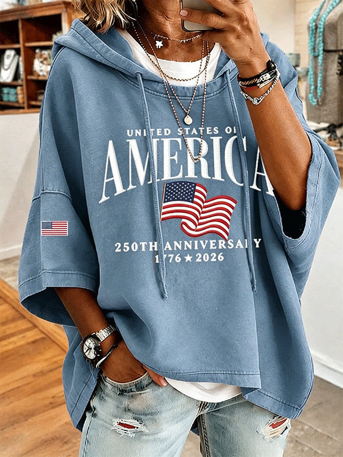 Women'S America Flag Printed Super Large Hoodie