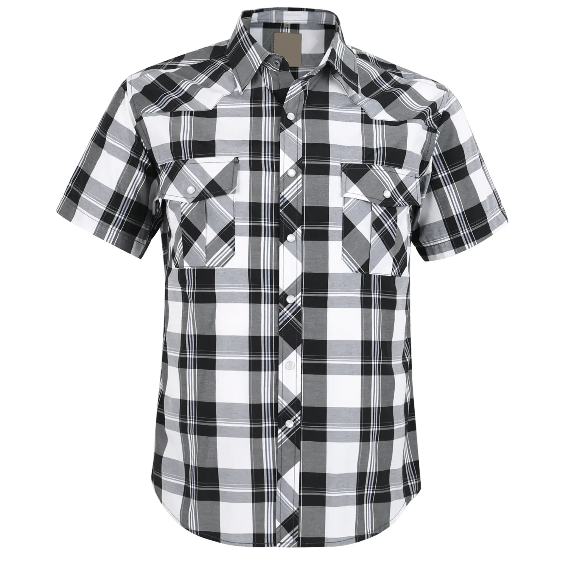 Men's Western Cowboy Short Sleeve Pearl Snap Casual Plaid Work Shirt