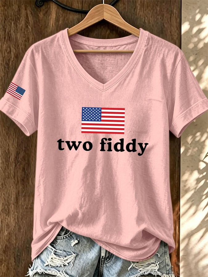 Women's Casual Two Fiddy Print Short-Sleeve T-Shirt