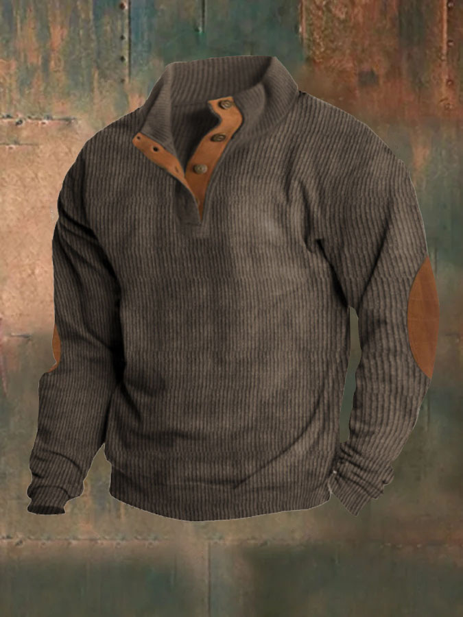 Men's Vintage Corduroy Button  Plush Sweatshirt