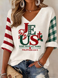 Women's Christmas Print Waffle-Knit Top