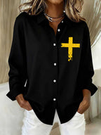 Women's When God Made Me This`s All Be Fun Print Casual Cotton Linen Shirt