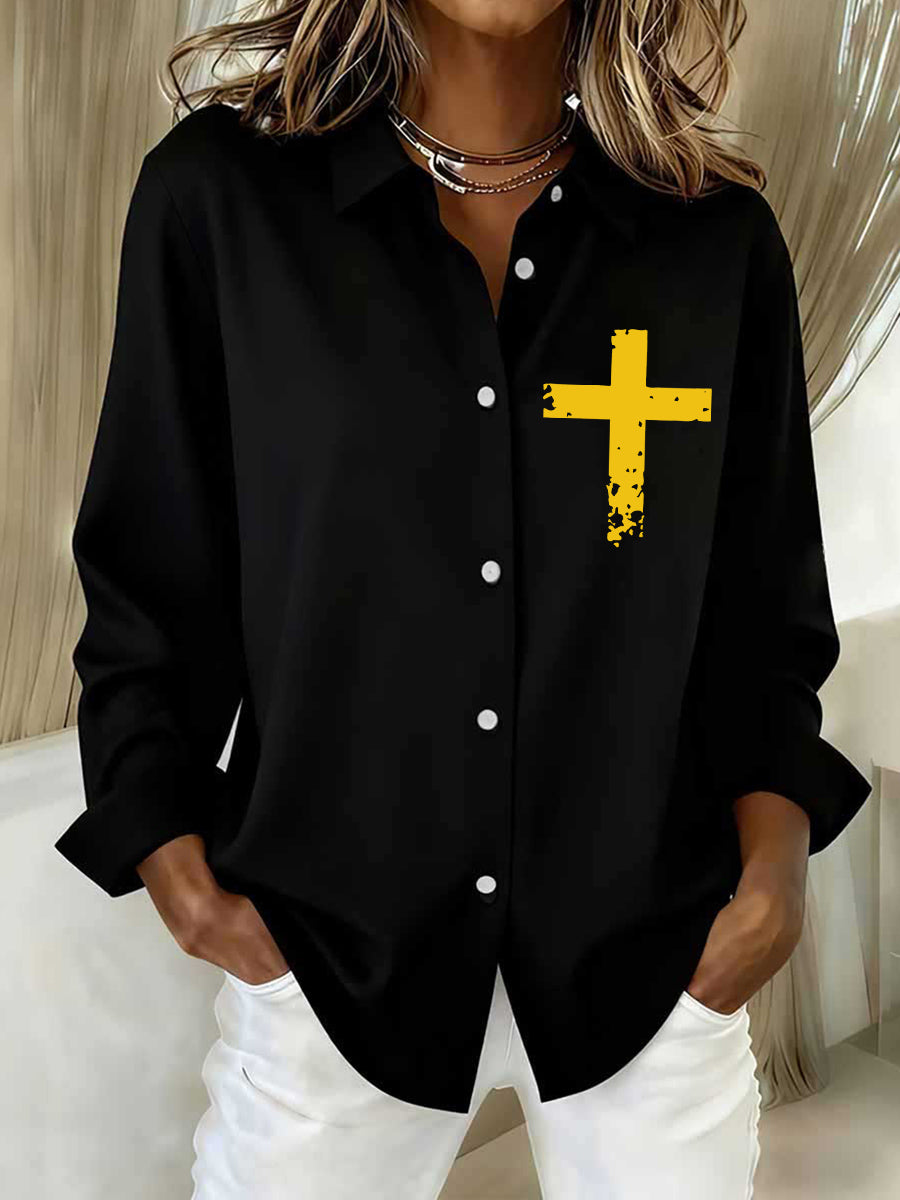 Women's When God Made Me This`s All Be Fun Print Casual Cotton Linen Shirt