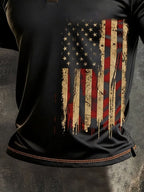 Men's Retro Patriotic Color-Block Short-Sleeve Polo Shirt