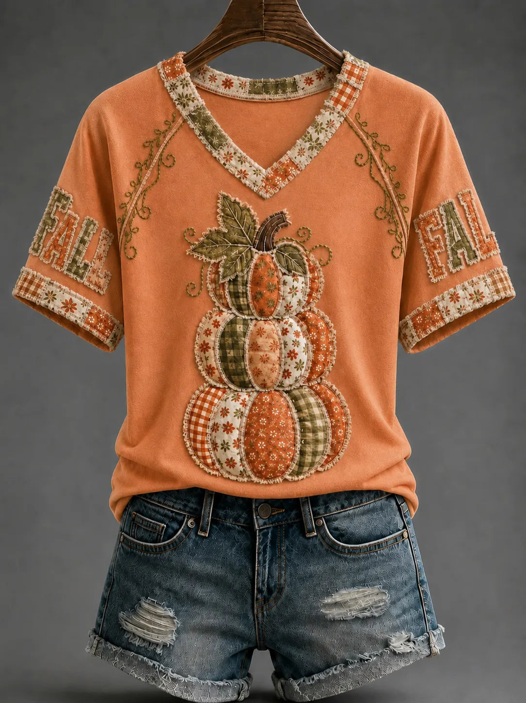 Women's Fall V-neck Off-shoulder Short-sleeved T-shirt