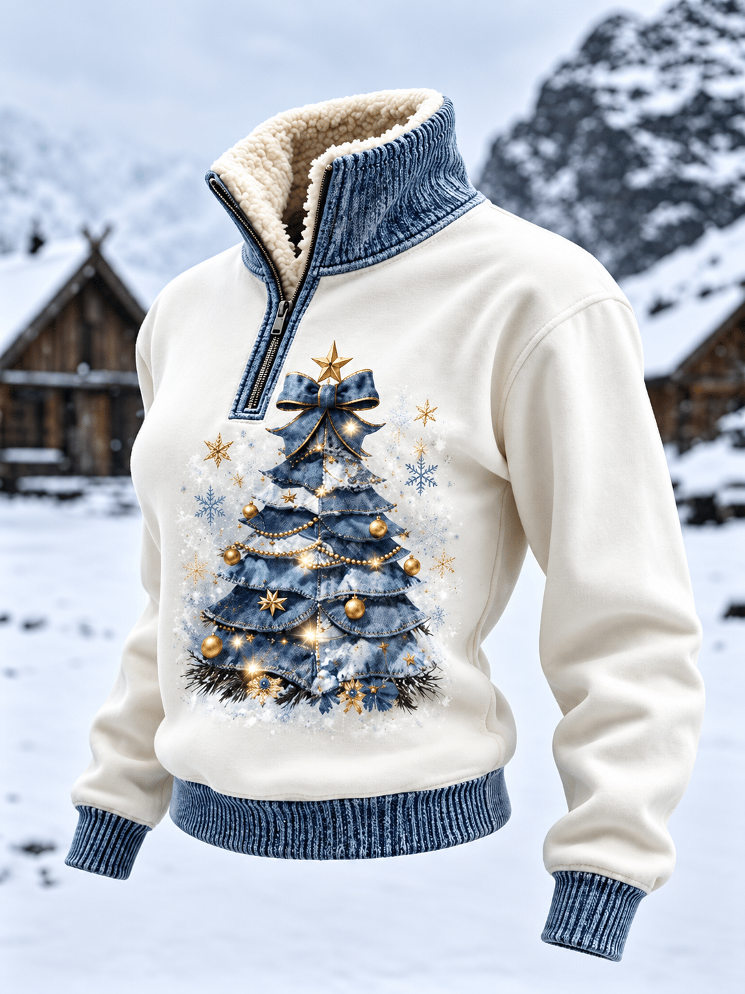Women's Vintage-Style Christmas/Faith-Themed Mock-Neck Top