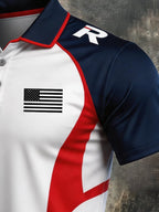 Men's Retro Patriotic Color-Block Short-Sleeve Polo Shirt