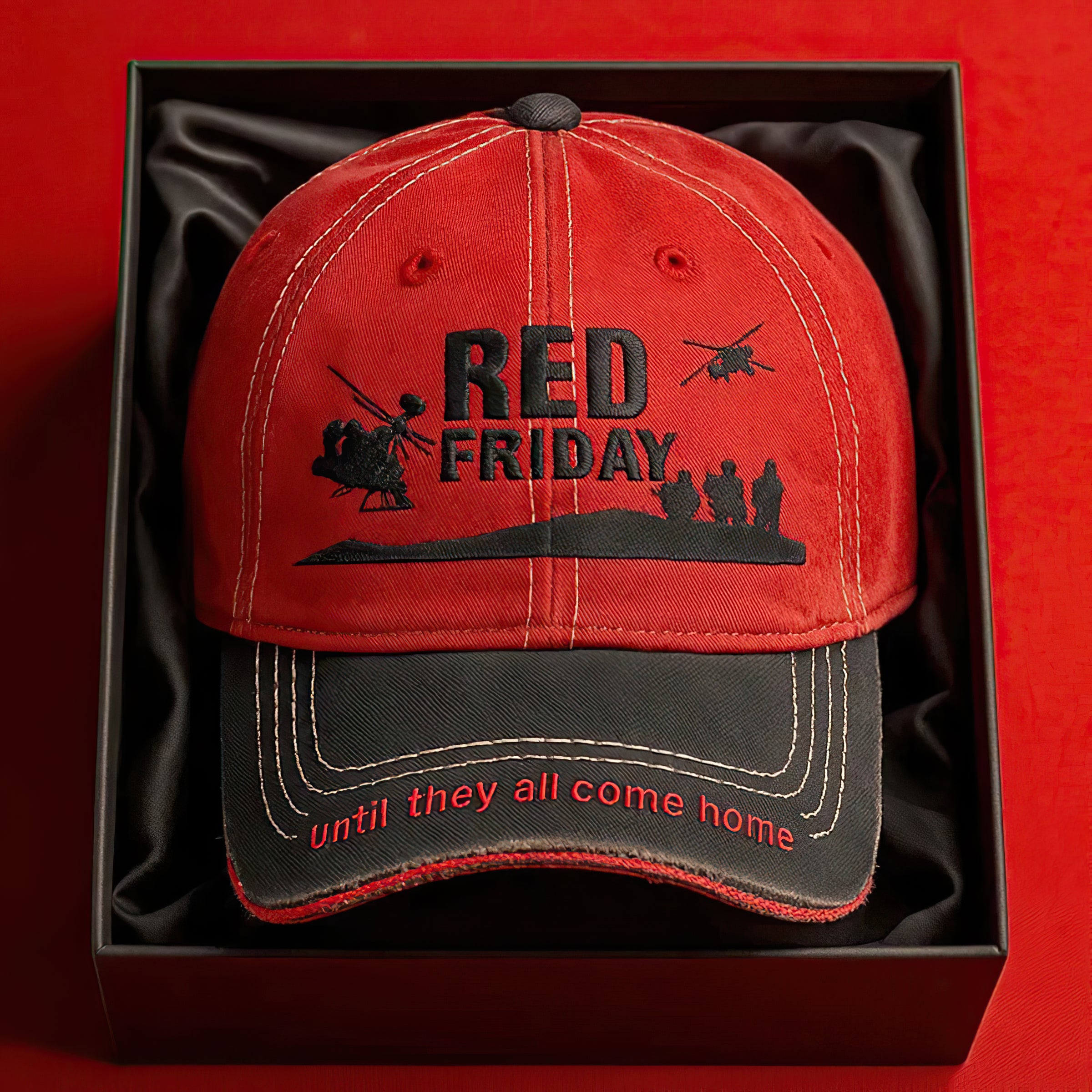 Red Friday Print Washed And Distressed Hats