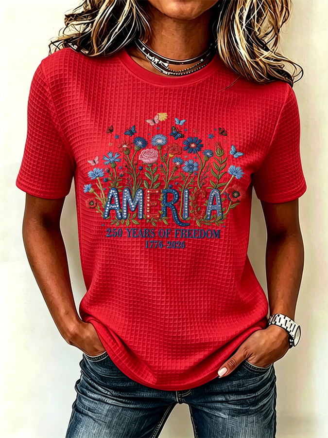 Women's casual retro American 250th Waffle T-shirt