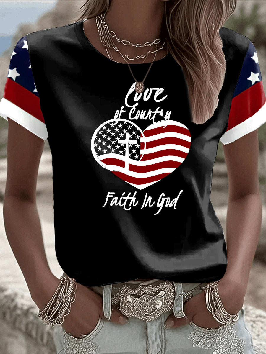 Love Of Country Faith In God Printed T-Shirt