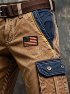 Men's Retro Color Block Patriot Pocket Cargo Shorts