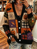 Women's Vintage Halloween Print Long-Sleeve Cardigan