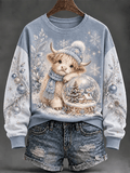 Women Winter Highland Cow Snow Globe Christmas Sweatshirt