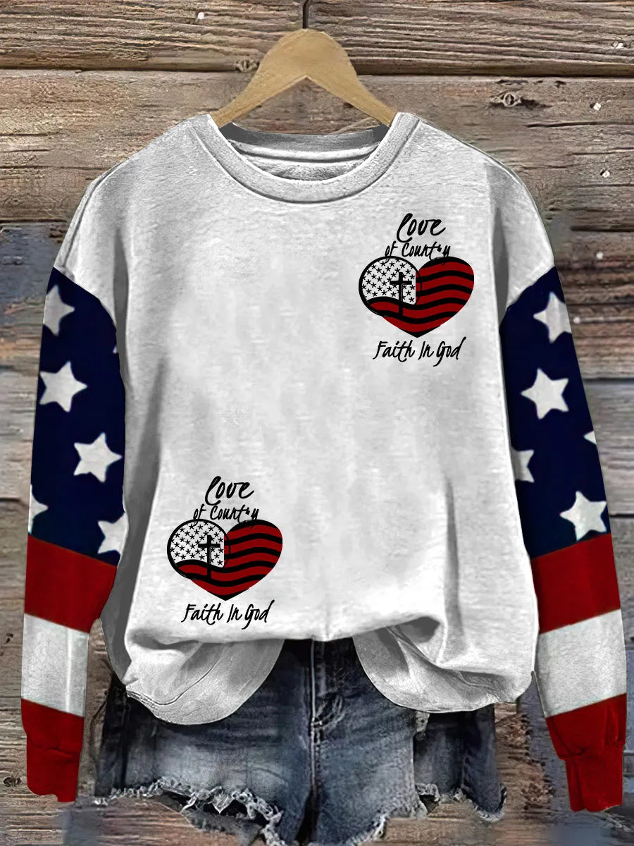 Love Of Country Faith In God Print Casual  Sweatshirt