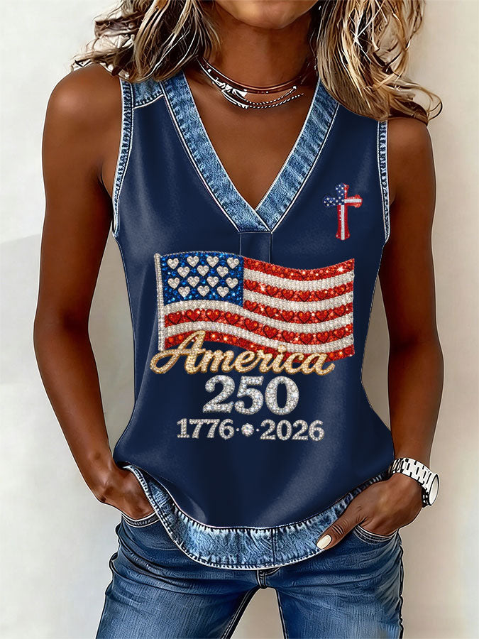Women's America Flag Print Sleeveless Top