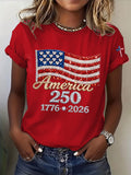 Women's America Flag Print Casual T-shirt