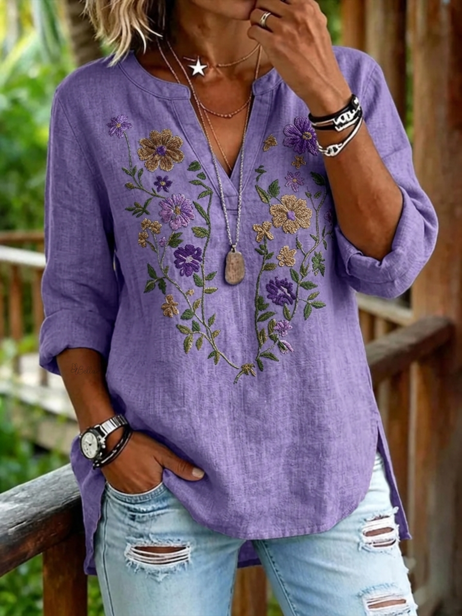 Women's Cotton And Linen Printed Top