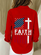 Women's Faith Over Fear Print Casual Cotton Linen Shirt