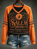 Women's Halloween Salem Broom Co. Quality Handcrafted. Enchanted Est 1692 Print T-Shirt
