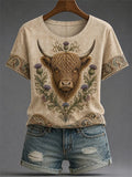 Scottish Highland Cow Vintage Print Short-Sleeved T-Shirt
