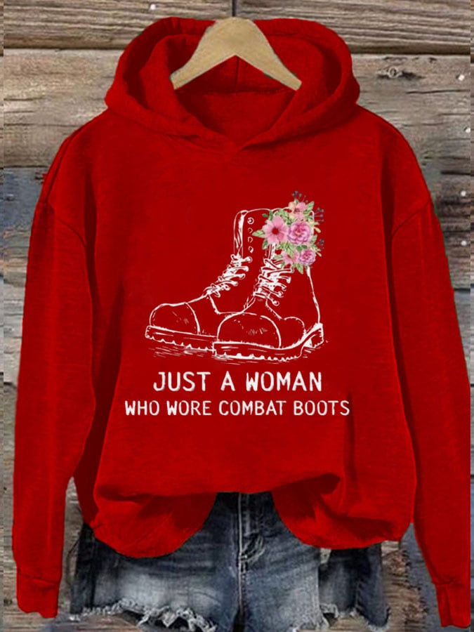 Women's  Just A Woman Who Wore Combat Boots Print Casual Hoodie