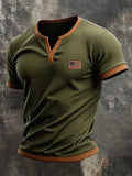 Men's Retro Color-block Waffle-Knit Henley T-Shirt