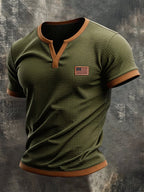 Men's Retro Color-block Waffle-Knit Henley T-Shirt