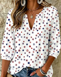 Contrasting Color Stars and Hearts Print V‑Neck 3/4 Sleeve Blouse