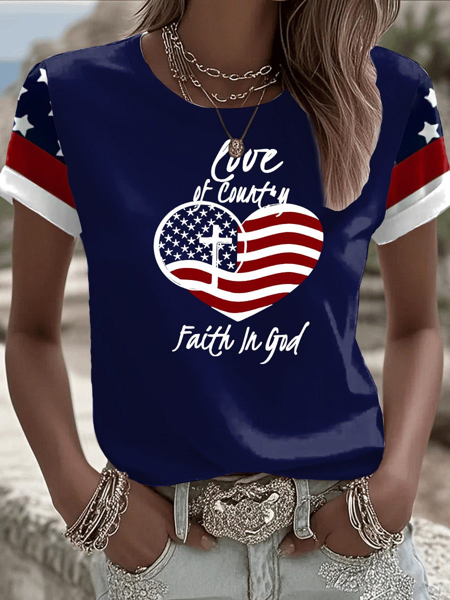 Love Of Country Faith In God Printed T-Shirt