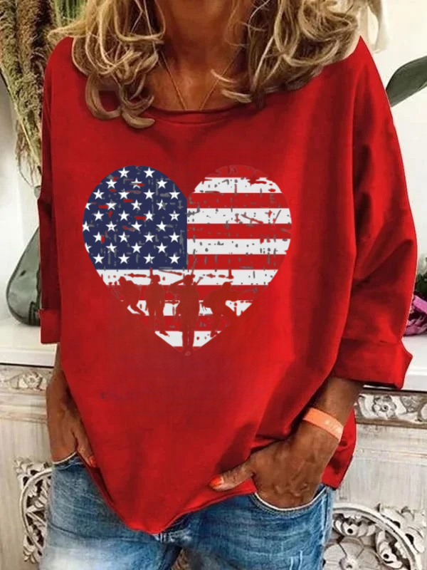 America Flag Heart Long Sleeve T-Shirt