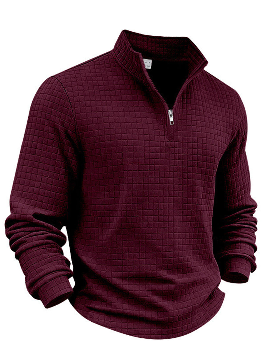 Men's Solid Color Waffle Weave Pullover Sweatshirt
