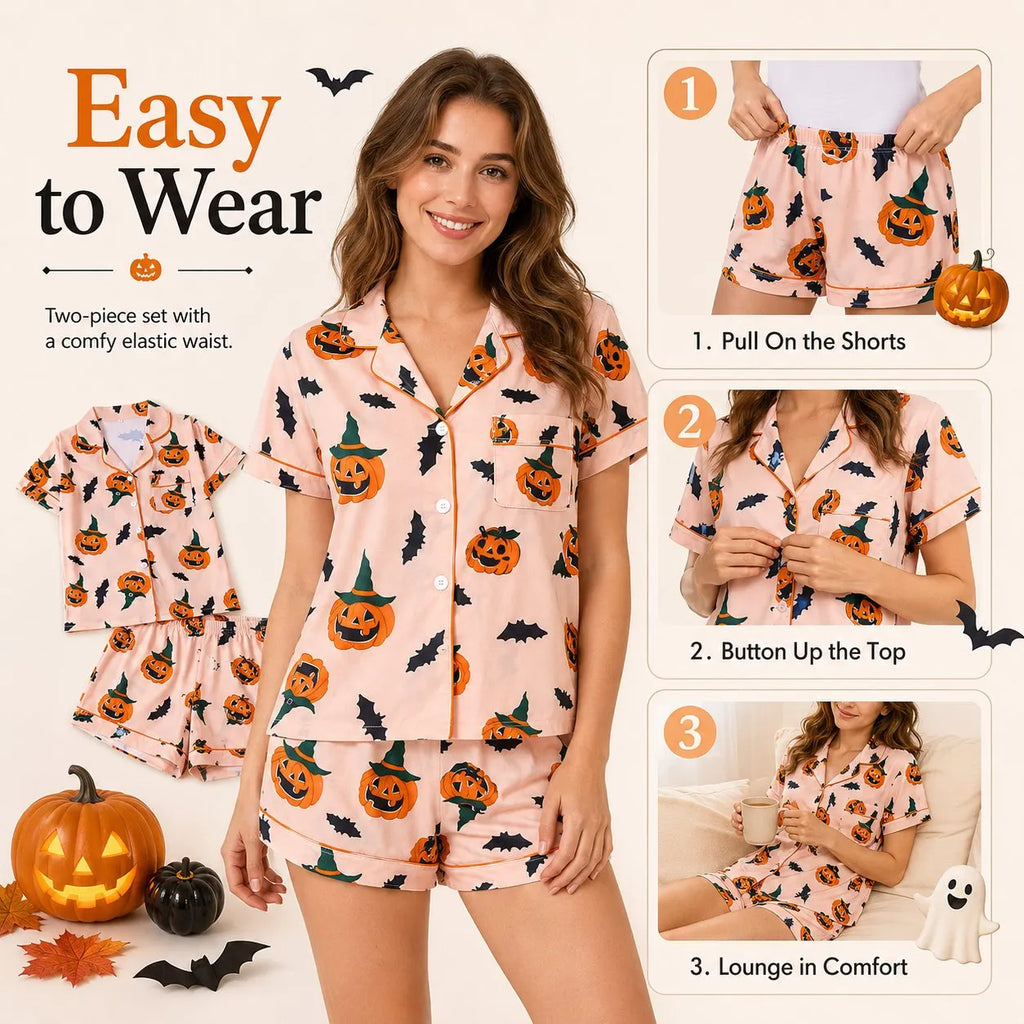 🎃 Women’s Halloween Pajama Set — Silky-Soft, Cute & Spooky-Cozy 👻