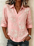 Women's Shawl Collar Half Sleeve Floral Lightweight Loose Shirt