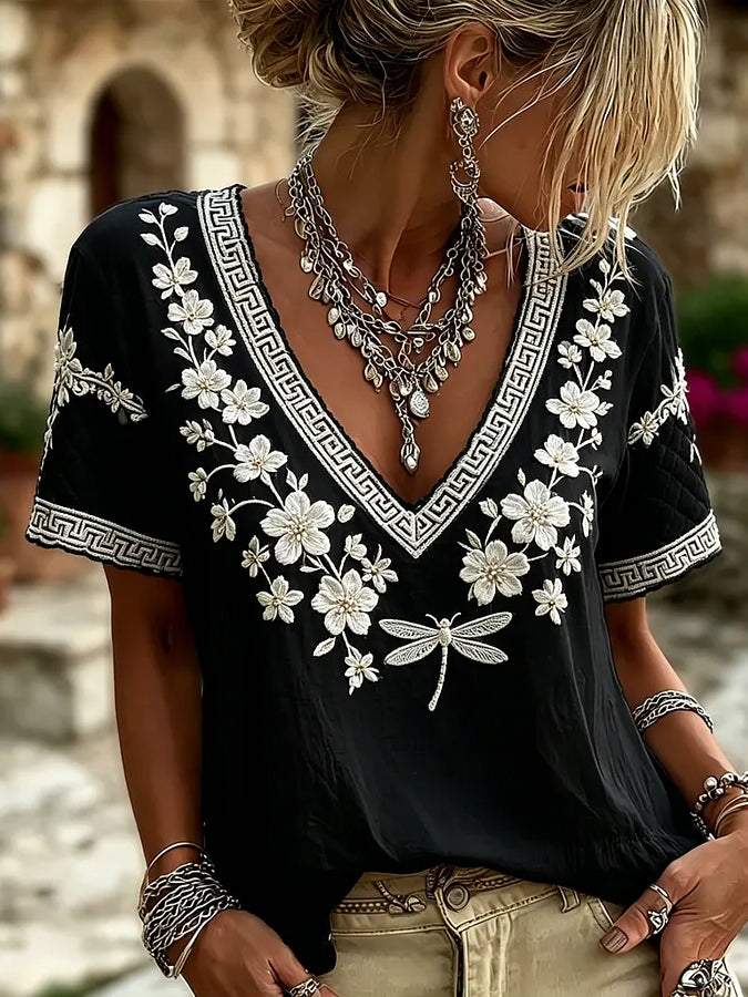Women's floral print V-neck top
