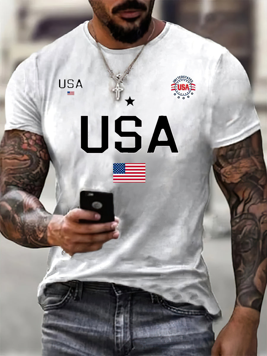 Men's USA Flag Print Cotton T-Shirt
