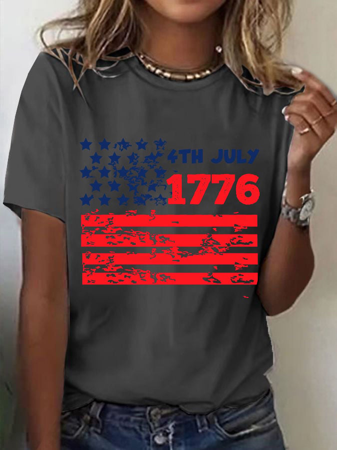 Women's Independence Day Print Round Neck T-shirt