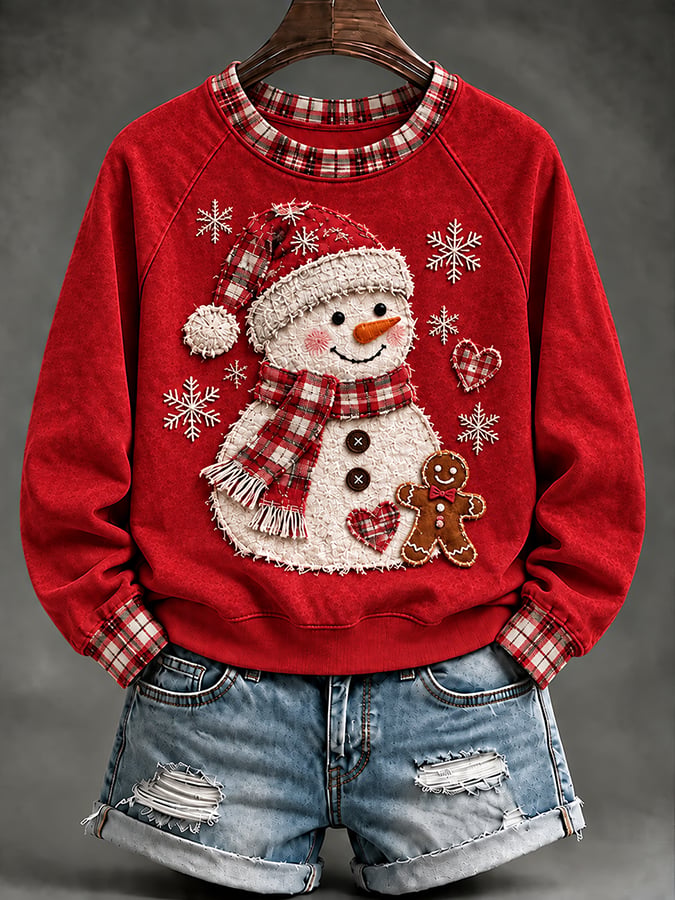 Damen-Sweatshirt mit rosa Schneemann-Weihnachtsmotiv