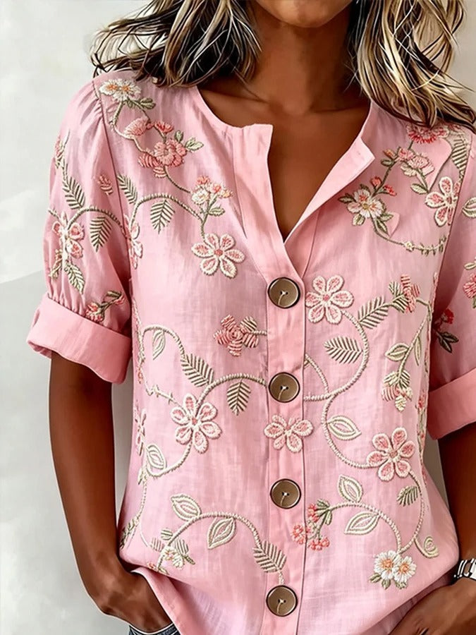 Women's Casual Short-Sleeve Cotton-Linen Top