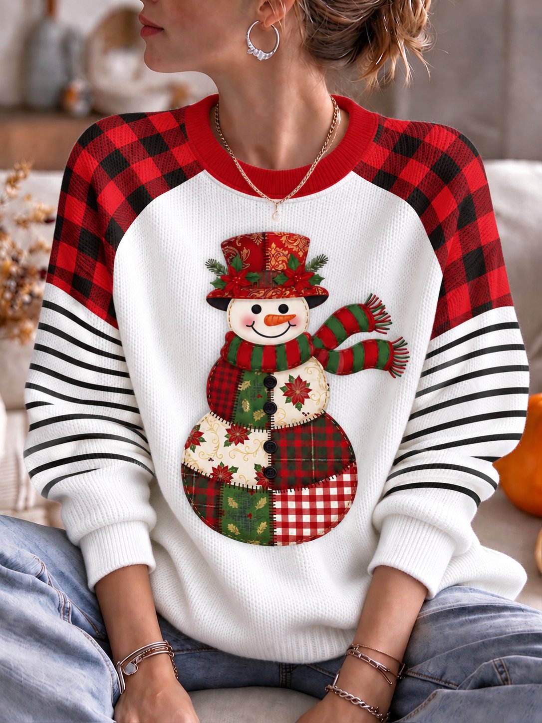 Women's Christmas Print Casual Knit Top