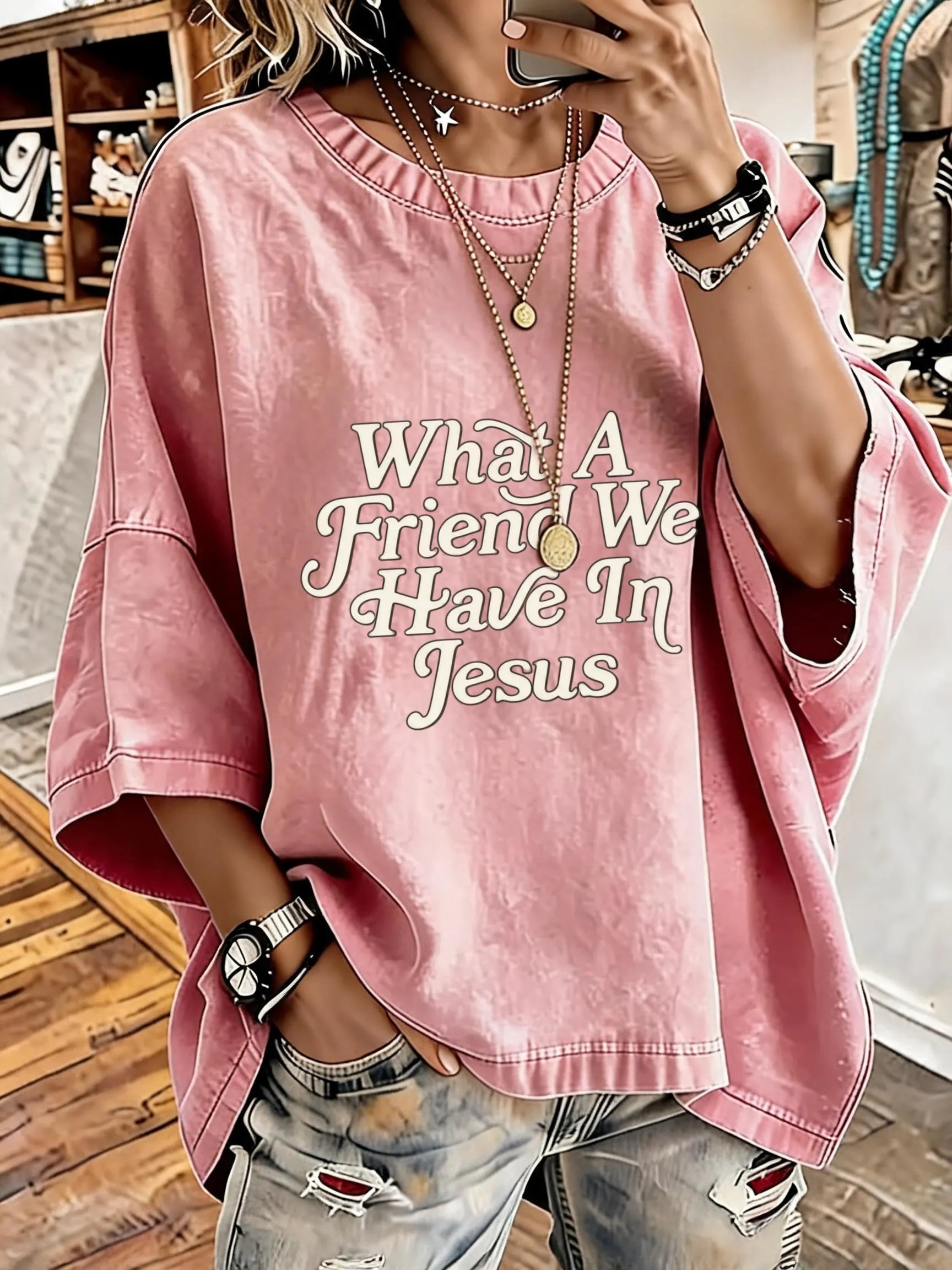 Women'S What A Friend In Jesus Oversized T-Shirt