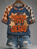 Women's Pumpkin Spice And Jesus Christ Print Casual Tee
