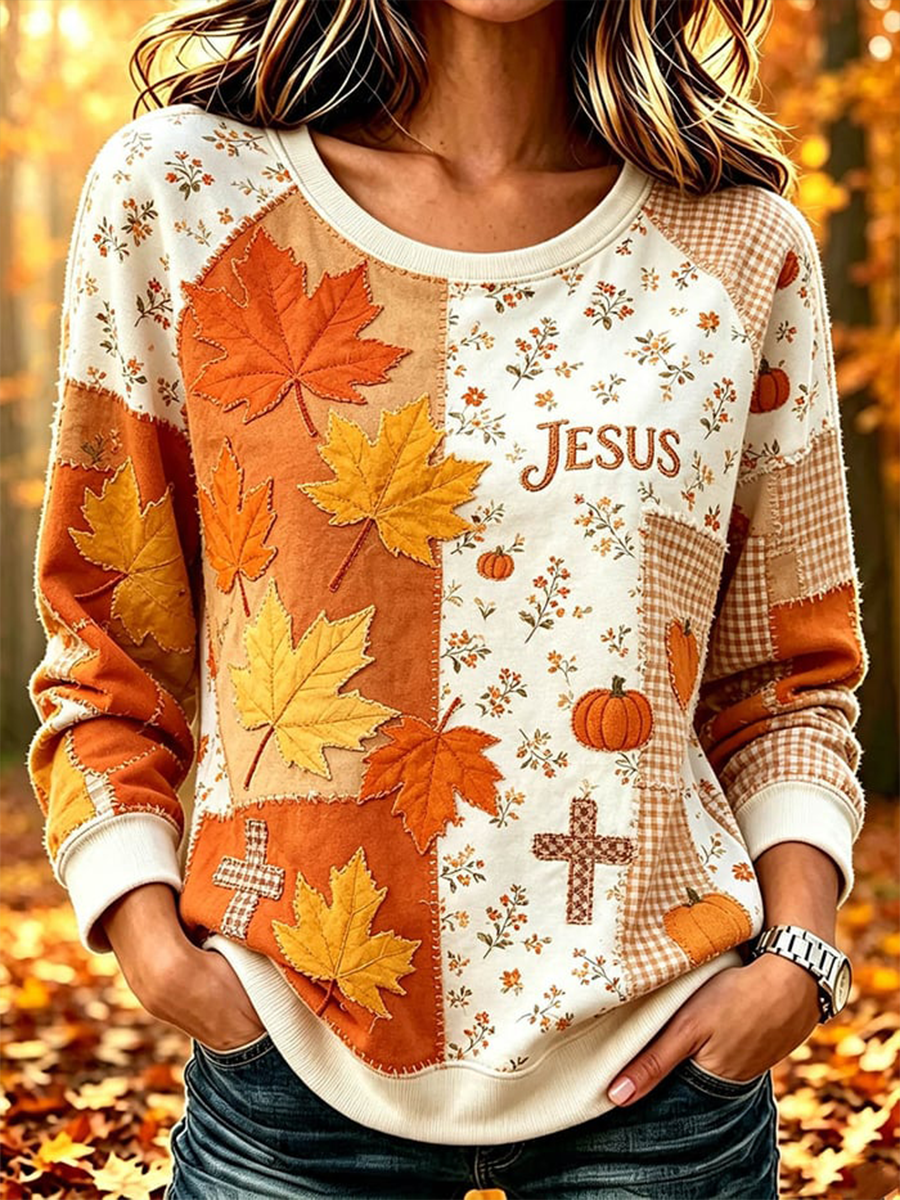 Women's Autumn Jesus Faith Printed Casual Round Neck Top