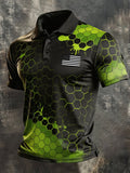 Men's Retro Patriotic Color-Block Short-Sleeve Polo Shirt