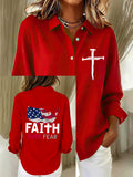 Women's Faith Over Fear Print Casual Cotton Linen Shirt