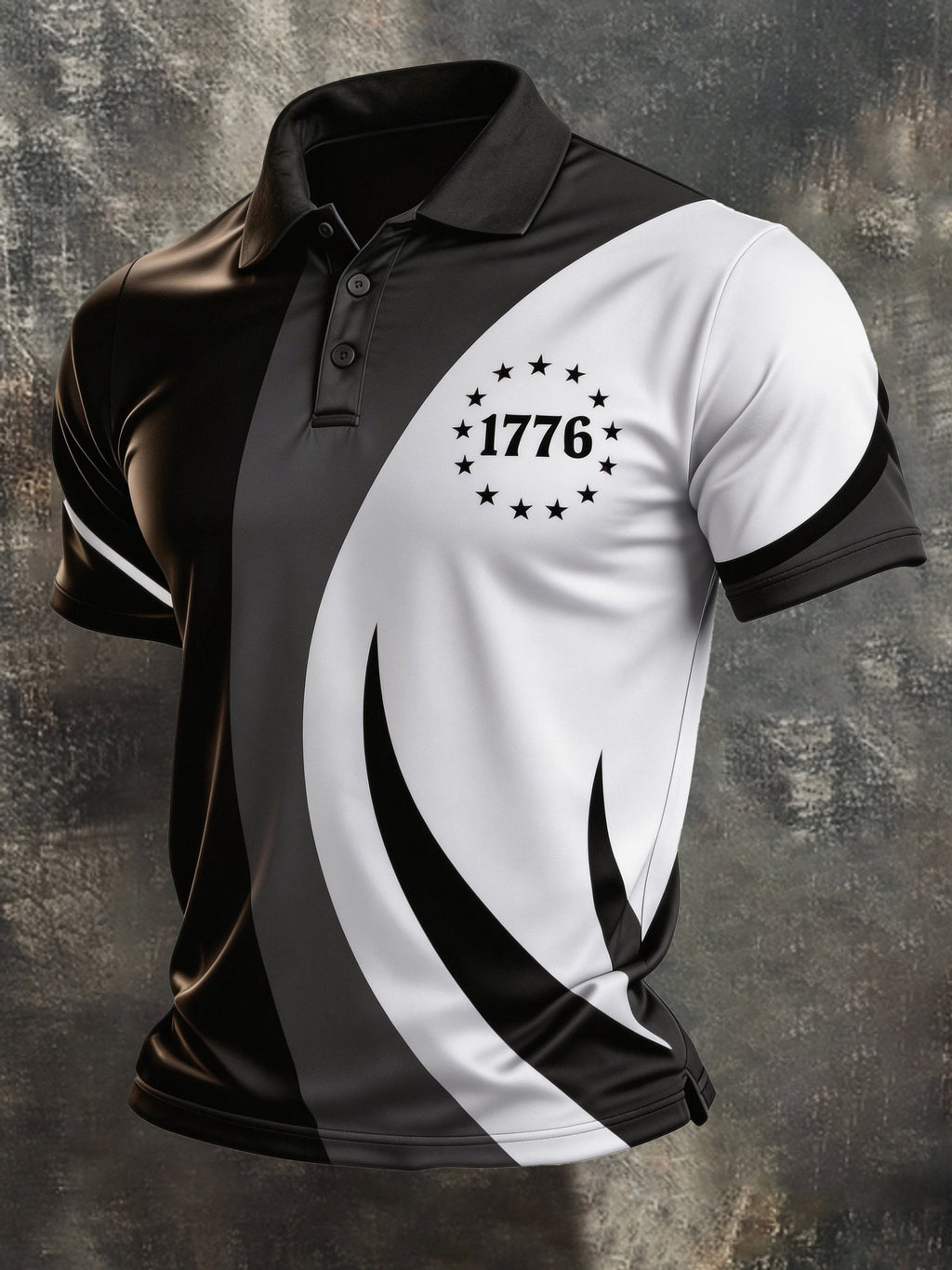 Men's Retro Patriotic Color-Block Short-Sleeve Polo Shirt