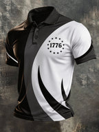 Men's Retro Patriotic Color-Block Short-Sleeve Polo Shirt