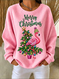 Women's Flamingo Christmas Printed Casual Sweatshirt