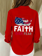 Women's Faith Over Fear Print Casual Cotton Linen Shirt