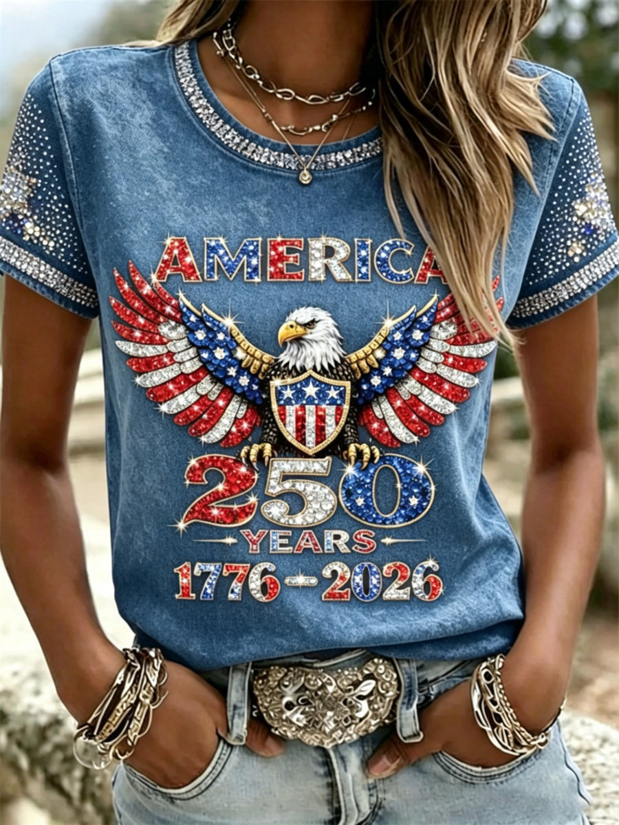 American 250th Anniversary Rhinestone Design Women's T-Shirt